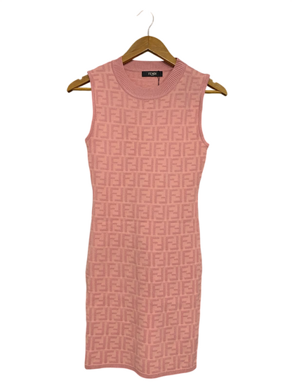 FENDI |S| BUST 14| A54| PINK MONOGRAM SLEEVELESS TECHNICAL UTILITY MINI DRESS