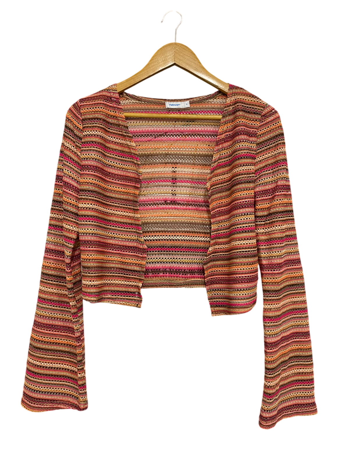 VALLEY GIRL |XL| BUST 17| A54| MULTICOLOR STRIPED OPEN-KNIT TECHNICAL UTILITY CROPPED CARDIGAN