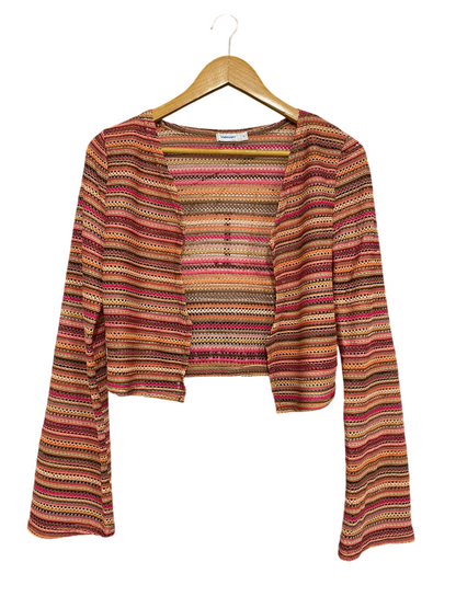 VALLEY GIRL |XL| BUST 17| A54| MULTICOLOR STRIPED OPEN-KNIT TECHNICAL UTILITY CROPPED CARDIGAN