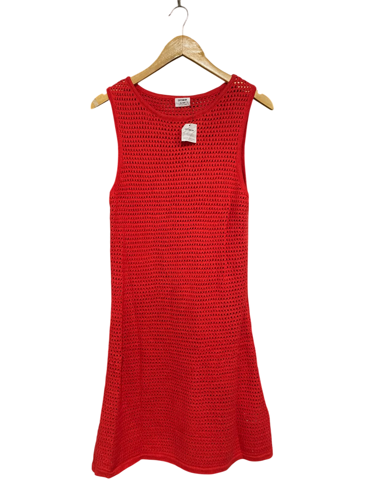 COTTON ON |XL| BUST 15| A55| RED SLEEVELESS OPEN-KNIT TECHNICAL UTILITY MINI DRESS