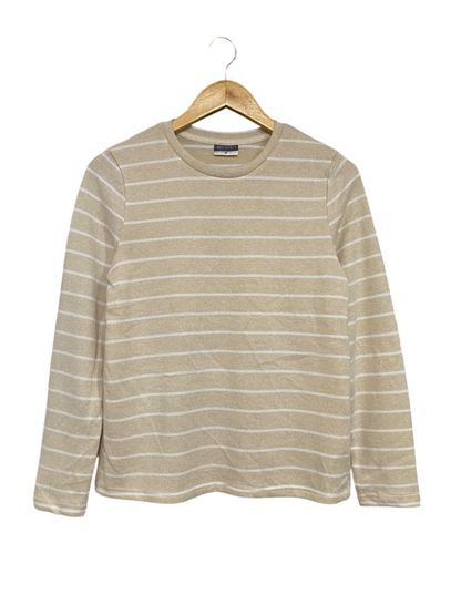 BELOVED |M| BUST 19| A55| BEIGE AND WHITE STRIPED LONG-SLEEVE TECHNICAL UTILITY SWEATSHIRT