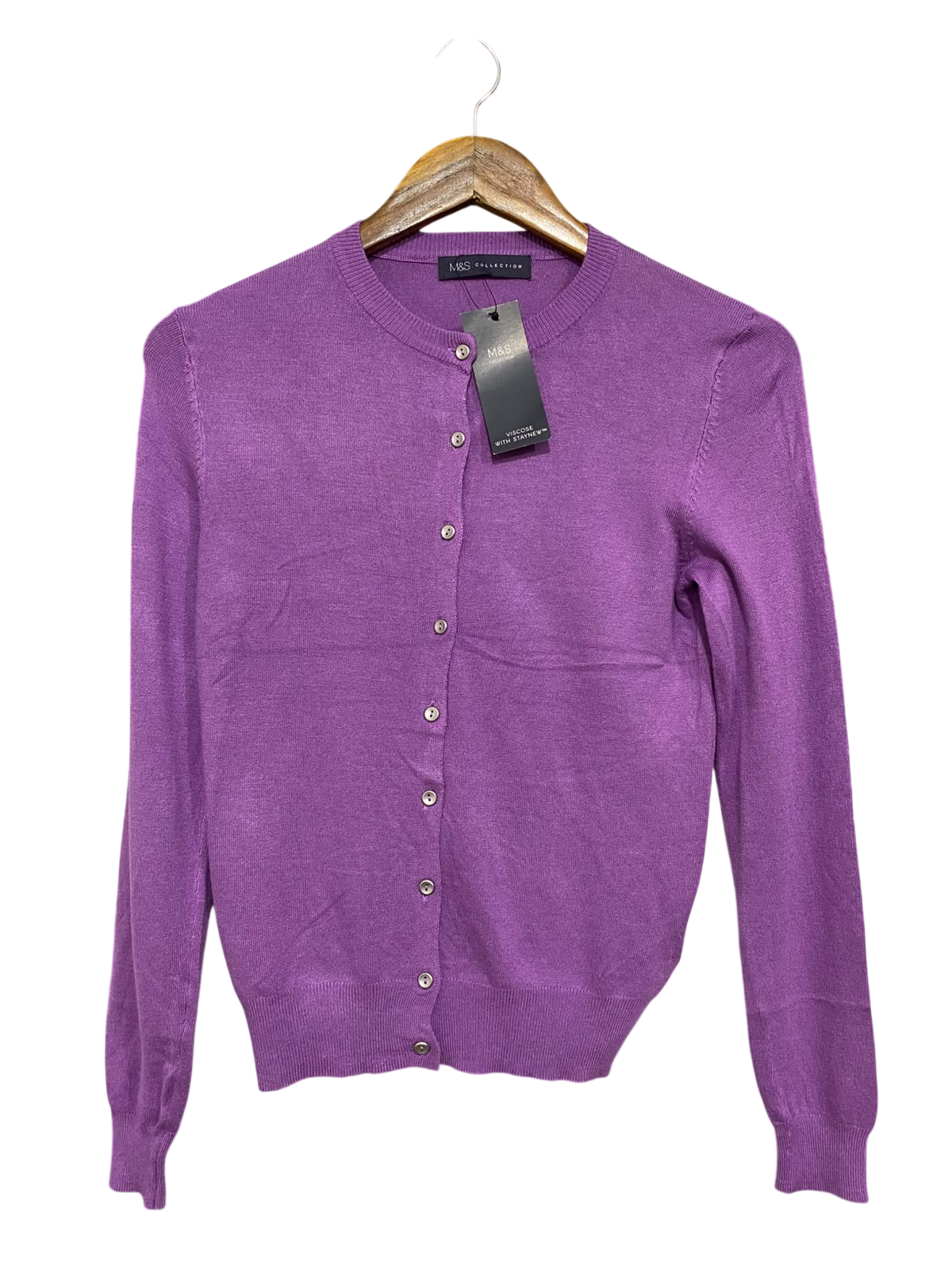 M&S |M| BUST 16| A55| PURPLE BUTTON-FRONT TECHNICAL UTILITY CARDIGAN