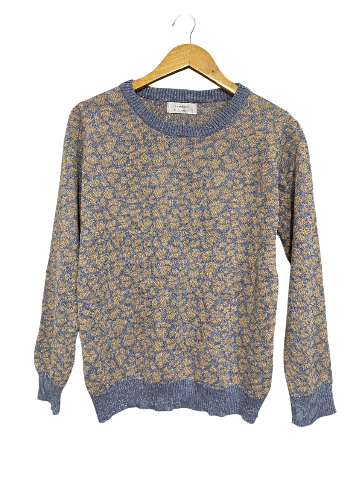 FRANKIES MELBOURNE |L| BUST 20| A55| GREY AND GOLD ANIMAL-PRINT TECHNICAL UTILITY SWEATER