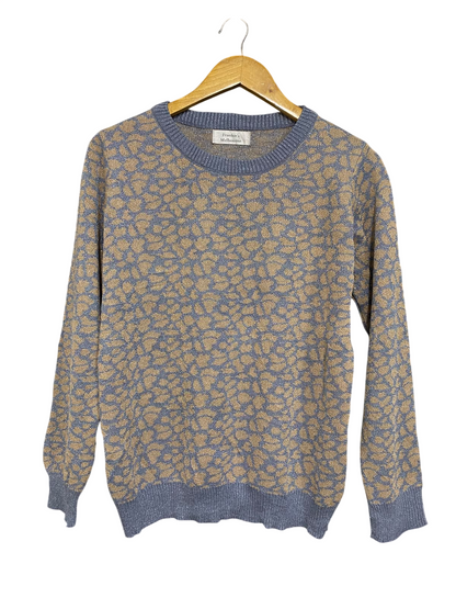 FRANKIES MELBOURNE |L| BUST 20| A55| GREY AND GOLD ANIMAL-PRINT TECHNICAL UTILITY SWEATER