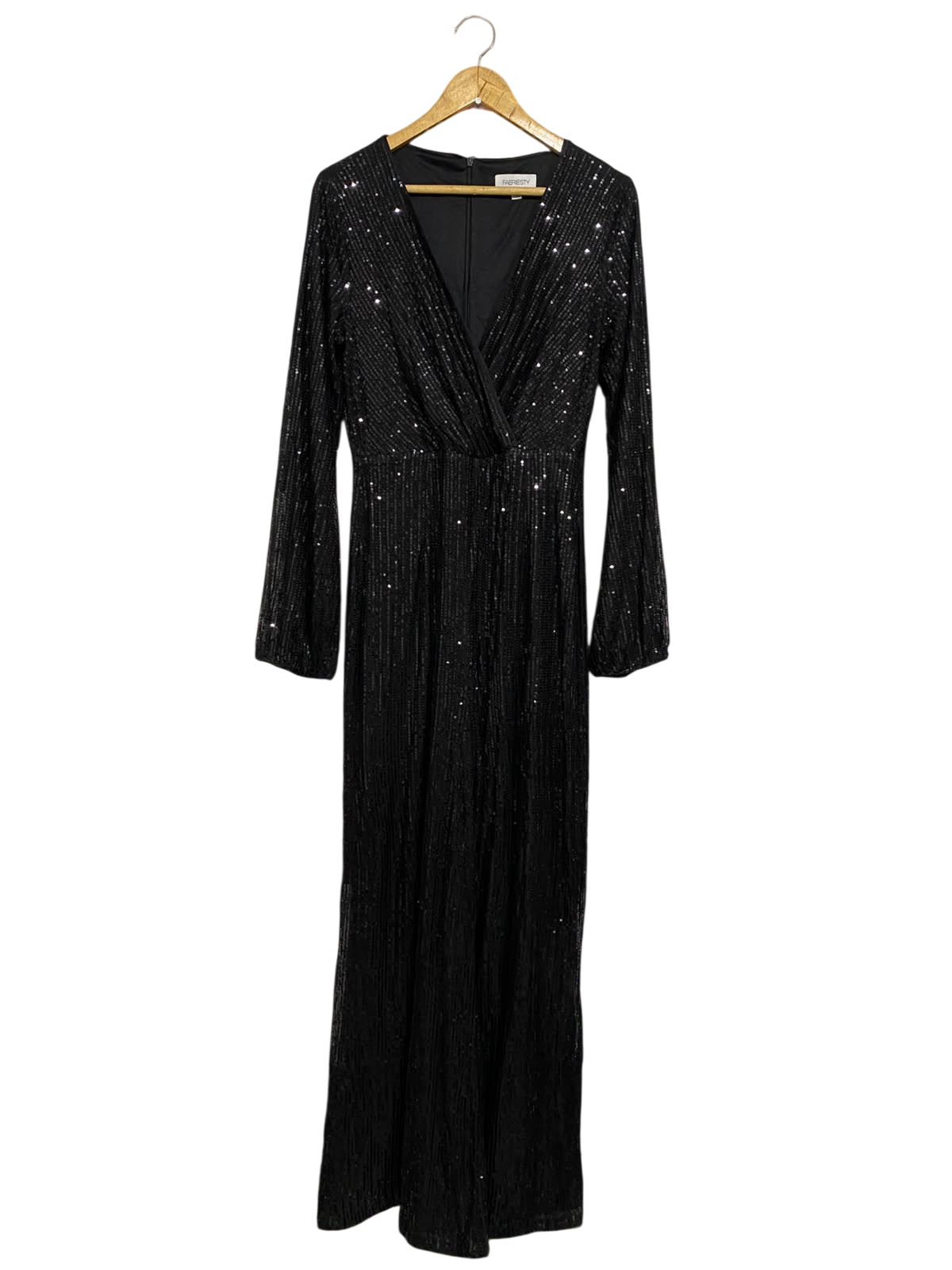 FAERIESY |XL| BUST 17| A55| BLACK SEQUIN LONG-SLEEVE V-NECK TECHNICAL UTILITY JUMPSUIT