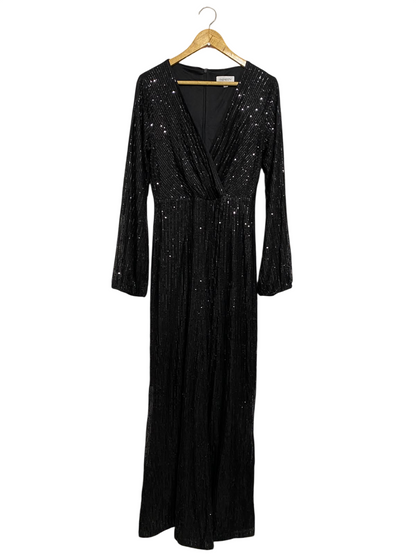 FAERIESY |XL| BUST 17| A55| BLACK SEQUIN LONG-SLEEVE V-NECK TECHNICAL UTILITY JUMPSUIT