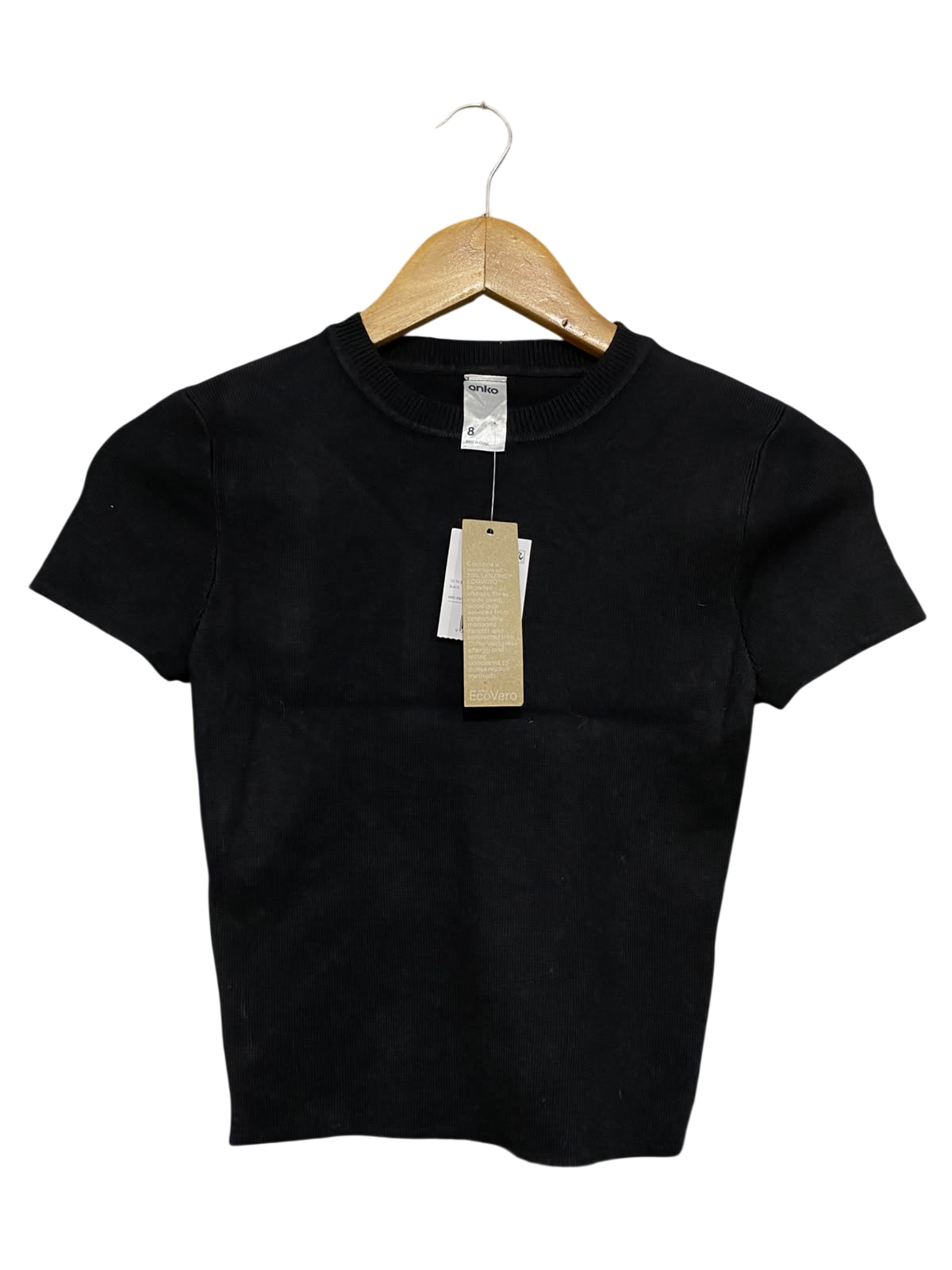 ANKO |S| BUST 12| A55| BLACK RIBBED SHORT-SLEEVE TECHNICAL UTILITY TOP