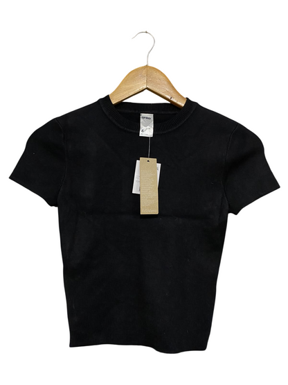 ANKO |S| BUST 12| A55| BLACK RIBBED SHORT-SLEEVE TECHNICAL UTILITY TOP