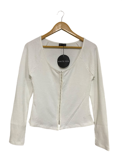 WHITE FOX |XL| BUST 16| A55| OFF-WHITE RIBBED ZIP-FRONT TECHNICAL UTILITY CARDIGAN