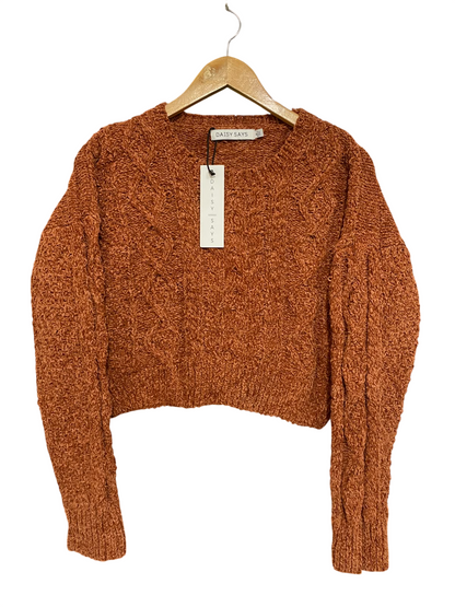 DAISY SAYS |M| BUST 21| A55| RUST CABLE-KNIT CROPPED TECHNICAL UTILITY SWEATER
