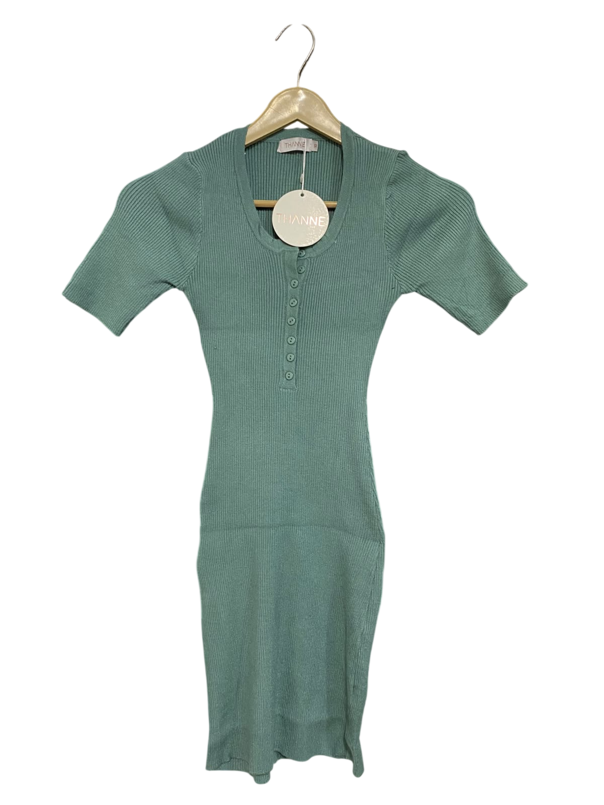 THANNE |S| BUST 11| A55| SAGE GREEN RIBBED BUTTON-FRONT TECHNICAL UTILITY MIDI DRESS