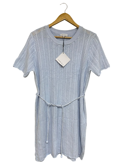 MINNIR & CO |M/L| BUST 20| A55| LIGHT BLUE OPEN-KNIT TIE-WAIST TECHNICAL UTILITY DRESS