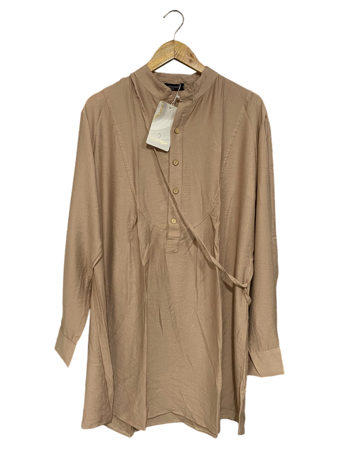 HEGAZY |L| BUST 22| A55| BEIGE MANDARIN-COLLAR TECHNICAL UTILITY TUNIC SHIRT