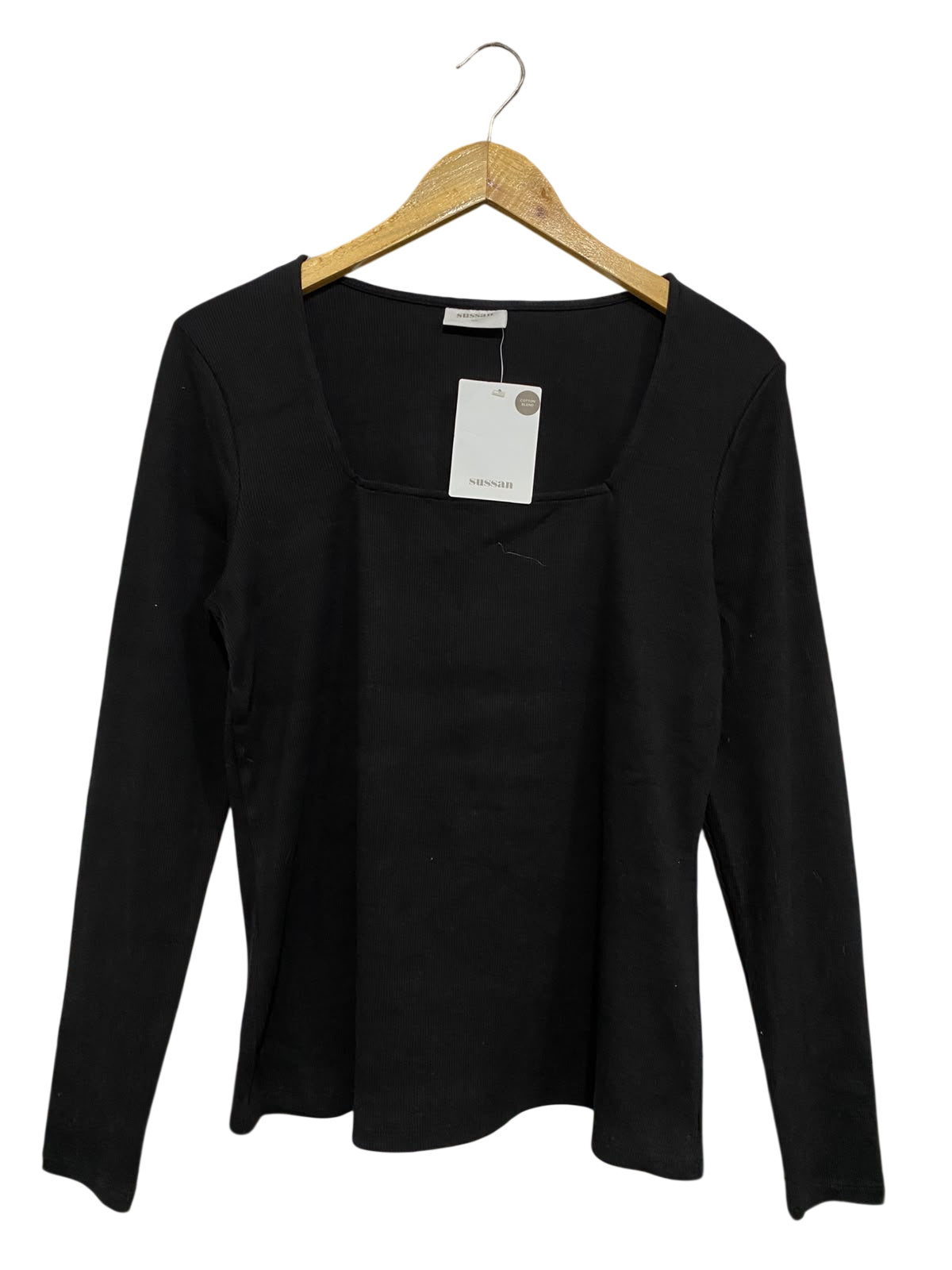 SUSSAN |XL| BUST 18| A55| BLACK SQUARE-NECK LONG-SLEEVE TECHNICAL UTILITY TOP