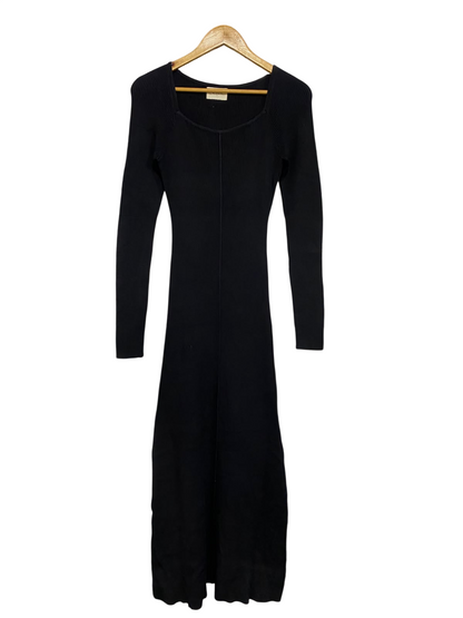 DISSH |S| BUST 13| A55| BLACK RIBBED LONG-SLEVE SCOOP-NECK TECHNICAL UTILITY MIDI DRESS