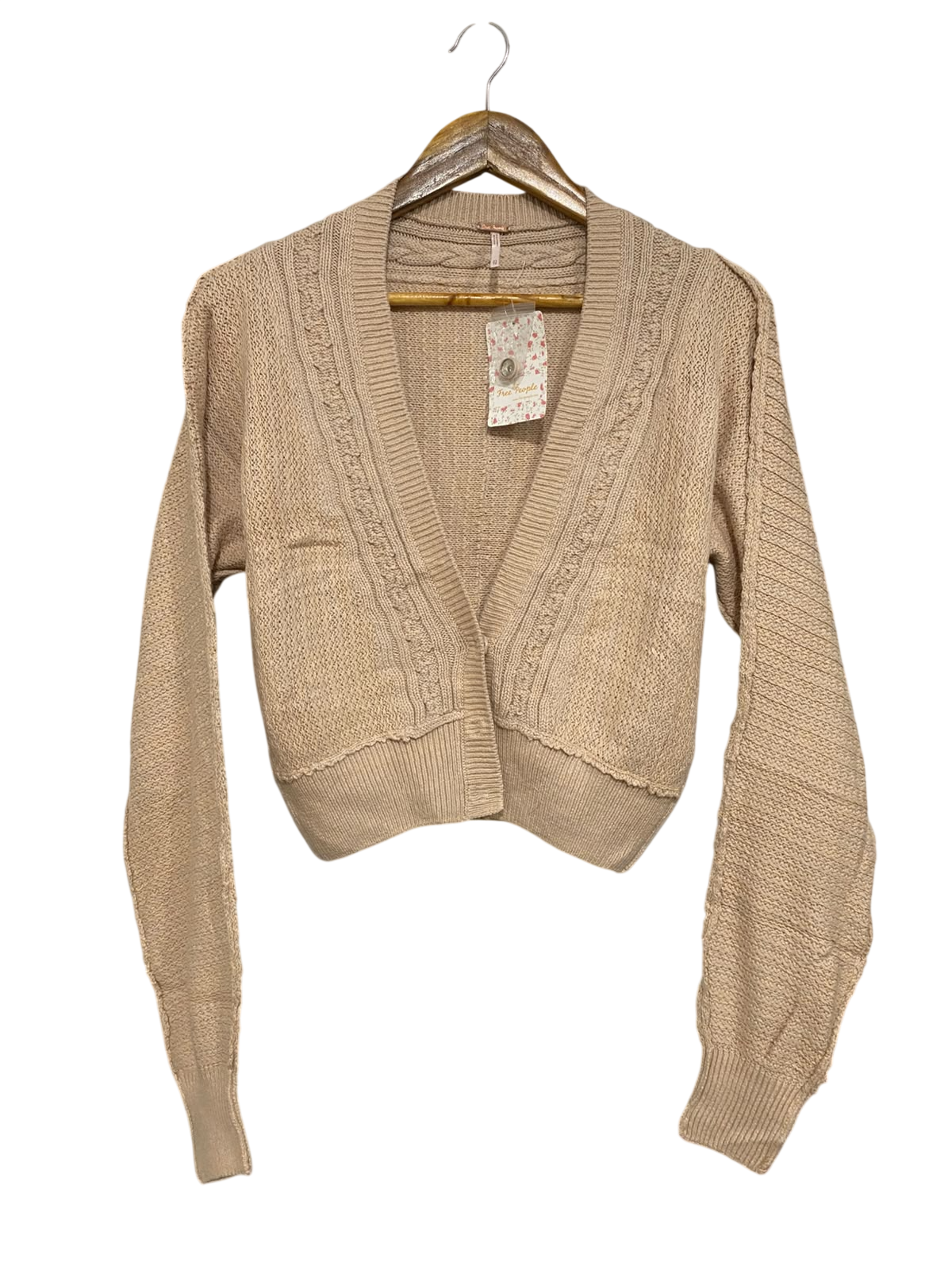 FREE PEOPLE |L| BUST 19| A55| BEIGE CABLE-KNIT CROPPED TECHNICAL UTILITY CARDIGAN