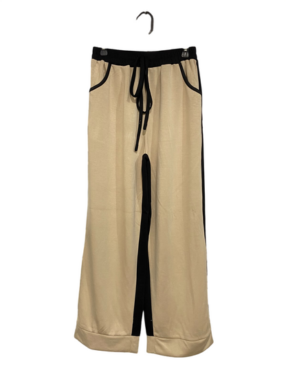 |L| WAIST 28| A55| BEIGE & BLACK COLORBLOCK DRAWSTRING-WAIST TECHNICAL UTILITY TROUSERS