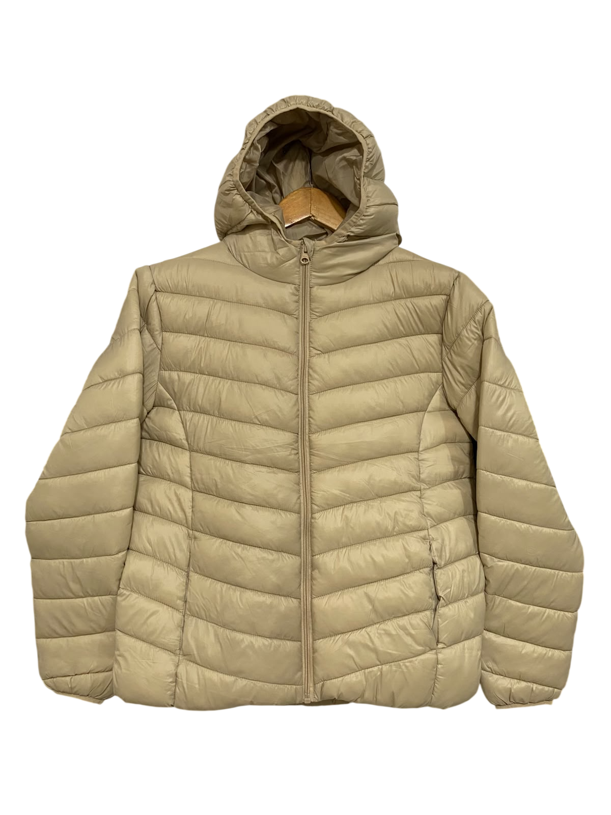 GEORGE |XL| BUST 20| A55| BEIGE QUILTED HOODED PUFFER TECHNICAL UTILITY JACKET