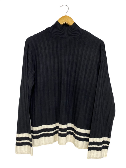 F&F |S| BUST 21| A32| BLACK MOCK-NECK STRIPED-HEM TECHNICAL UTILITY KNIT SWEATER