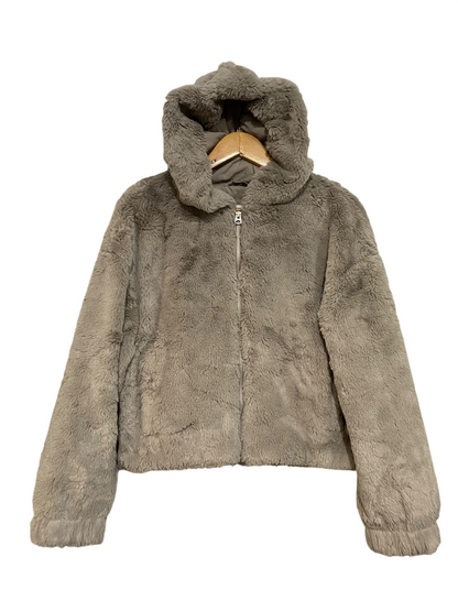 HOLLISTER |S| BUST 21| A32| TAUPE FAUX-FUR HOODED ZIP-UP TECHNICAL UTILITY JACKET