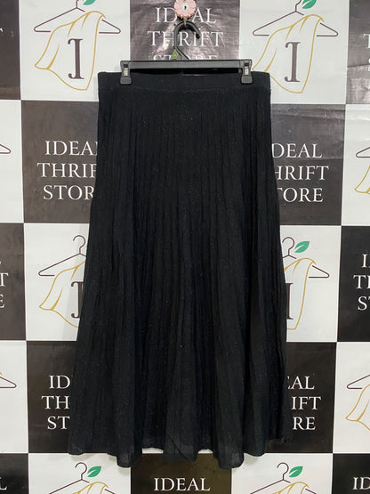 LIZ JORDAN |L| WAIST 32| A32| BLACK SPARKLE-KNIT PLEATED TECHNICAL UTILITY MAXI SKIRT
