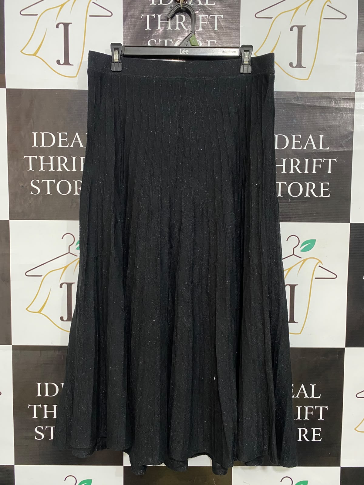 LIZ JORDAN |L| WAIST 32| A32| BLACK SPARKLE-KNIT PLEATED TECHNICAL UTILITY MAXI SKIRT