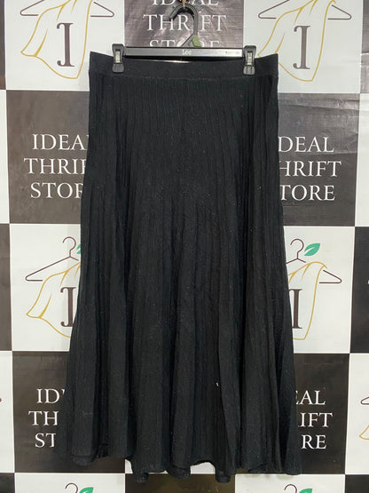LIZ JORDAN |L| WAIST 32| A32| BLACK SPARKLE-KNIT PLEATED TECHNICAL UTILITY MAXI SKIRT