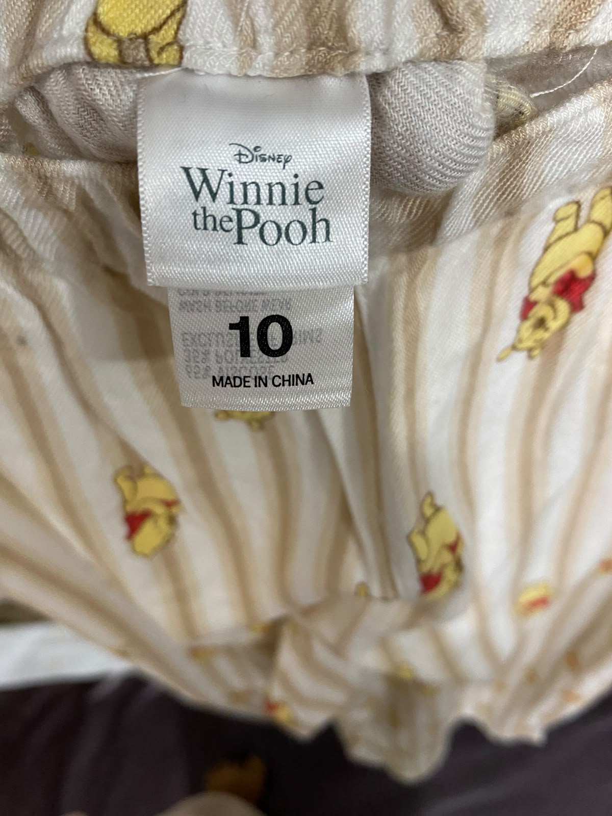 DISNEP |S| WAIST 26| A32| BEIGE STRIPED WINNIE THE POOH CHARACTER-PRINT TECHNICAL UTILITY TROUSERS