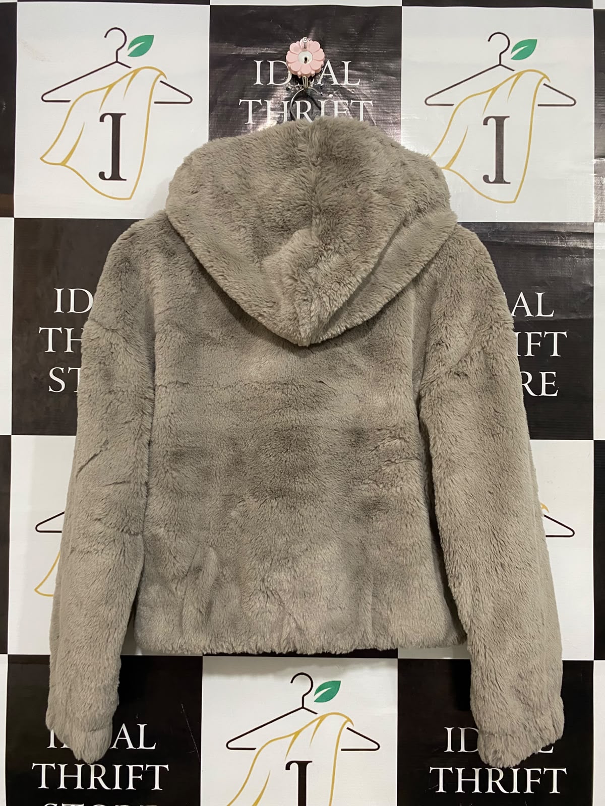 HOLLISTER |S| BUST 21| A32| TAUPE FAUX-FUR HOODED ZIP-UP TECHNICAL UTILITY JACKET