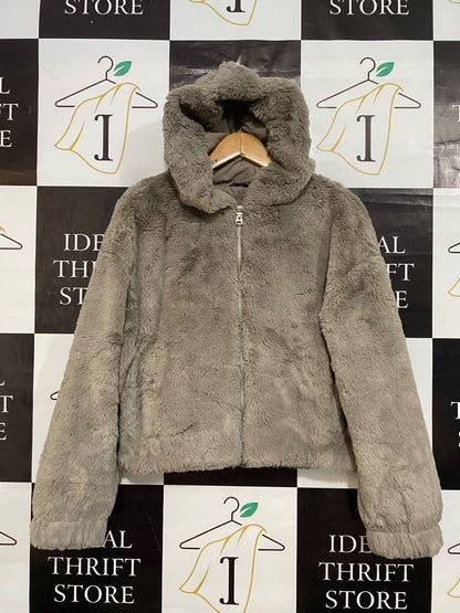 HOLLISTER |S| BUST 21| A32| TAUPE FAUX-FUR HOODED ZIP-UP TECHNICAL UTILITY JACKET