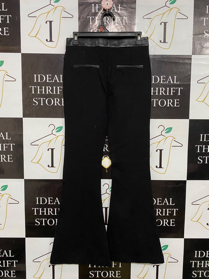 RIVER ISLAND |L| WAIST 29| A32| BLACK FAUX-LEATHER TRIMMED FLARED TECHNICAL UTILITY TROUSERS