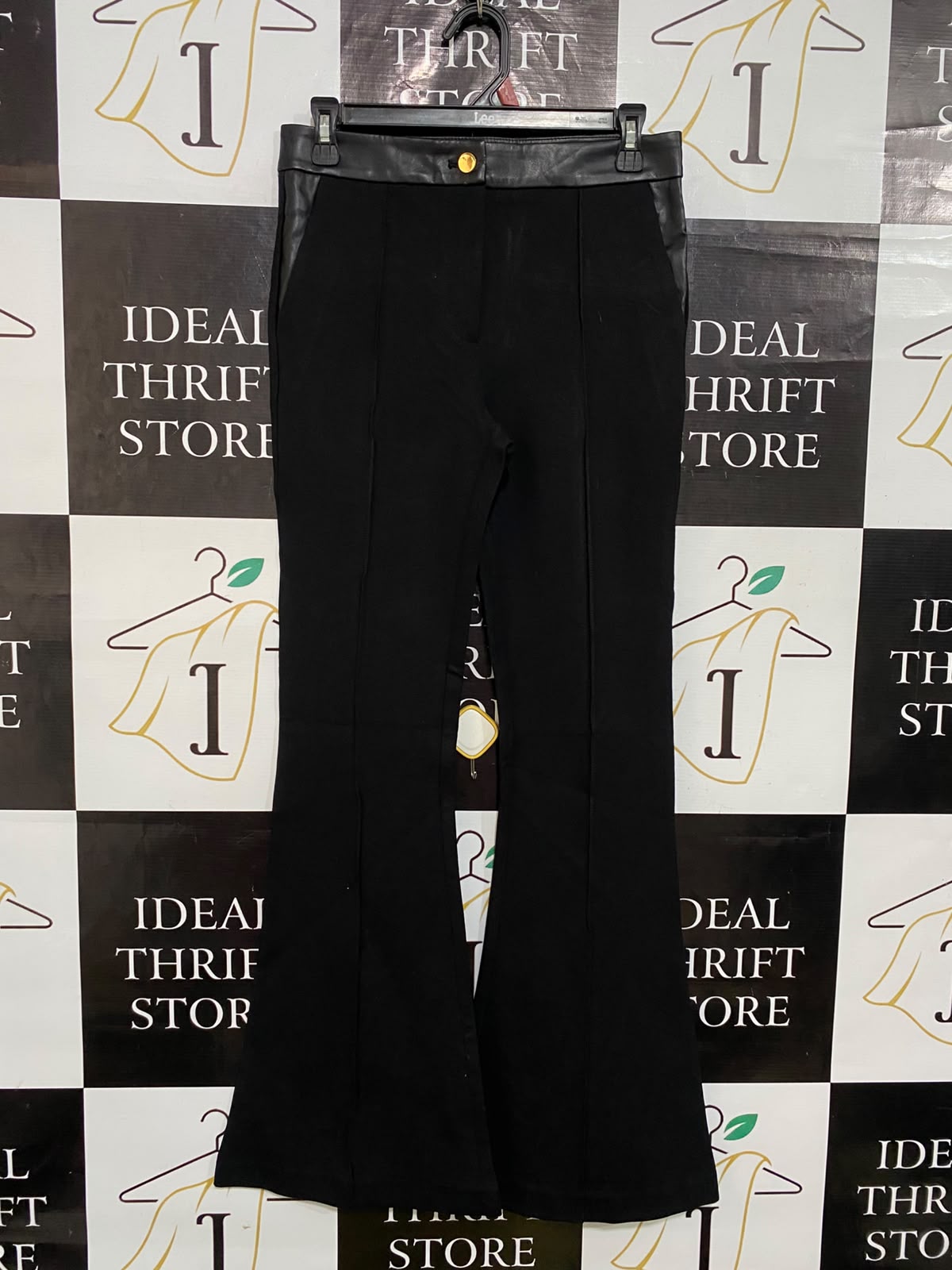 RIVER ISLAND |L| WAIST 29| A32| BLACK FAUX-LEATHER TRIMMED FLARED TECHNICAL UTILITY TROUSERS