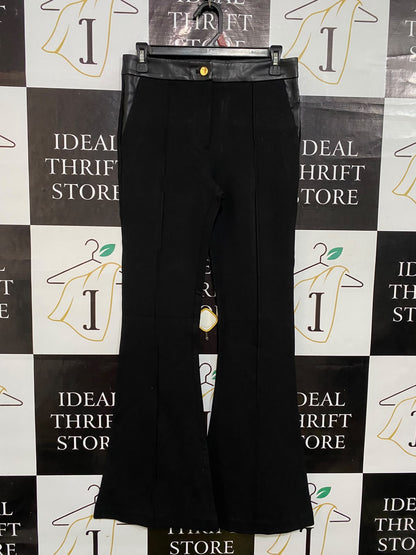 RIVER ISLAND |L| WAIST 29| A32| BLACK FAUX-LEATHER TRIMMED FLARED TECHNICAL UTILITY TROUSERS