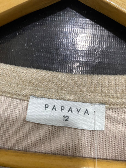 PAPAYA |M| BUST 21| A32| BEIGE CREWNECK LONG-SLEEVE BELTED TECHNICAL UTILITY MIDI DRESS