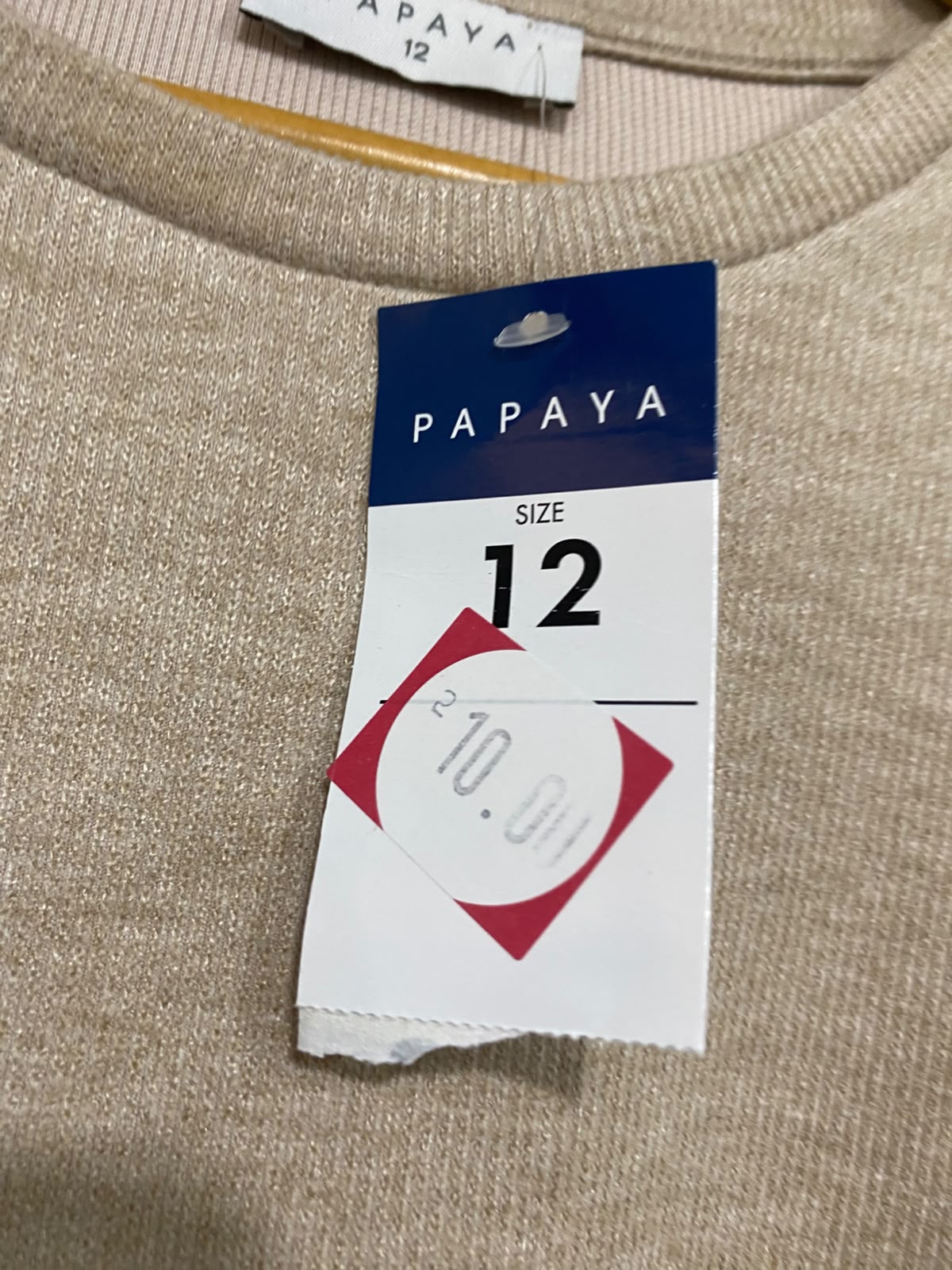 PAPAYA |M| BUST 21| A32| BEIGE CREWNECK LONG-SLEEVE BELTED TECHNICAL UTILITY MIDI DRESS