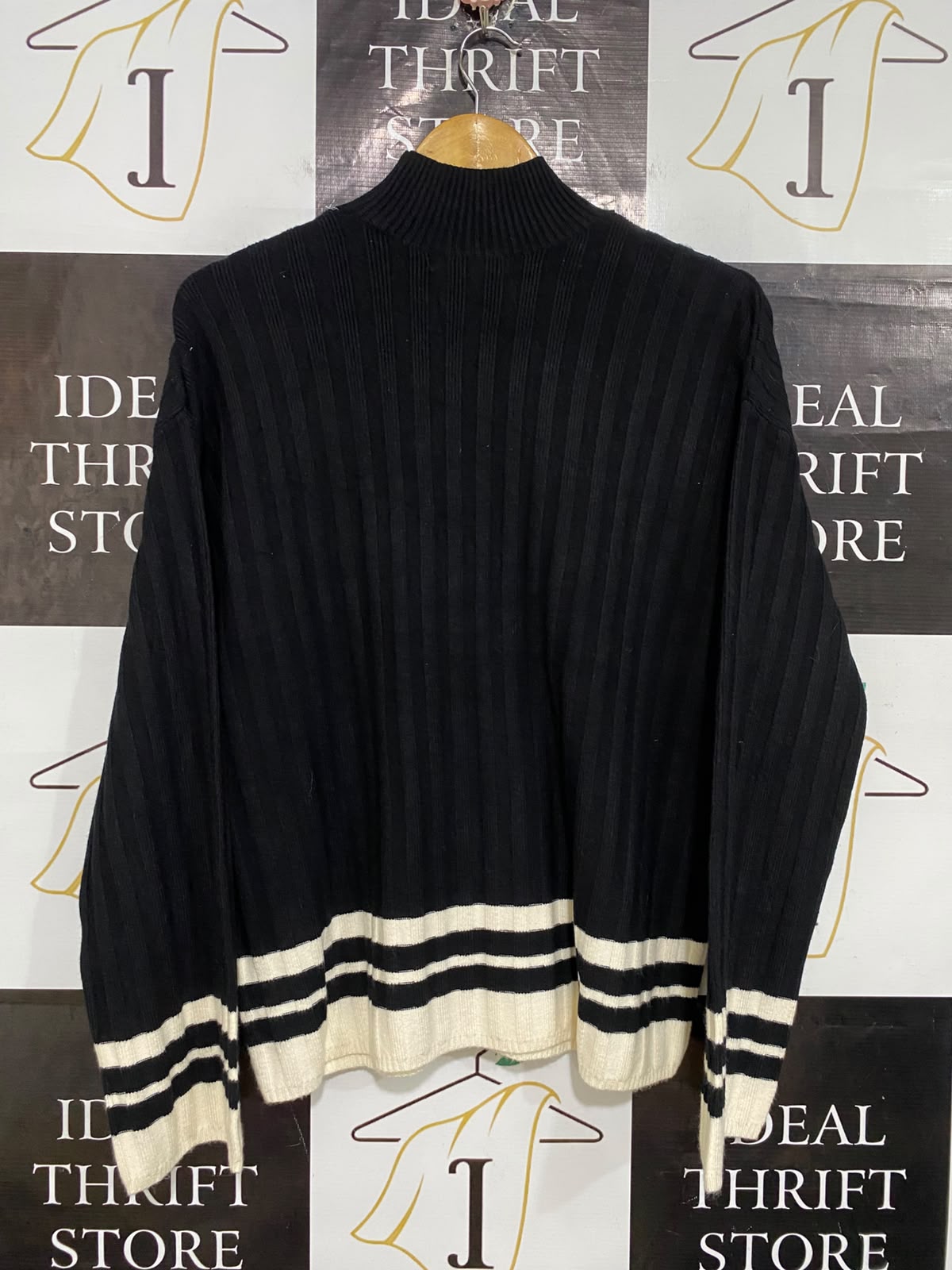 F&F |S| BUST 21| A32| BLACK MOCK-NECK STRIPED-HEM TECHNICAL UTILITY KNIT SWEATER