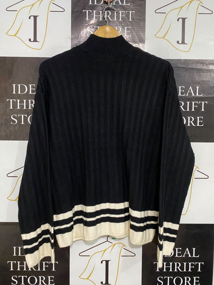 F&F |S| BUST 21| A32| BLACK MOCK-NECK STRIPED-HEM TECHNICAL UTILITY KNIT SWEATER