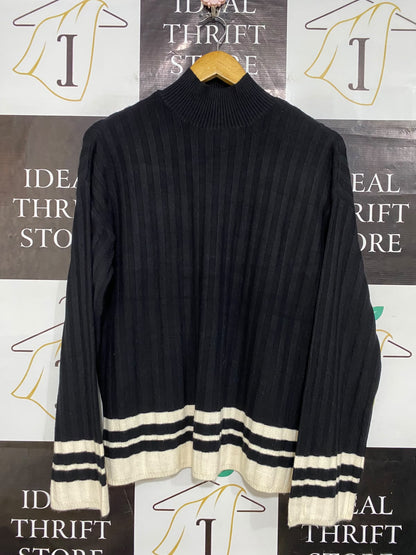 F&F |S| BUST 21| A32| BLACK MOCK-NECK STRIPED-HEM TECHNICAL UTILITY KNIT SWEATER