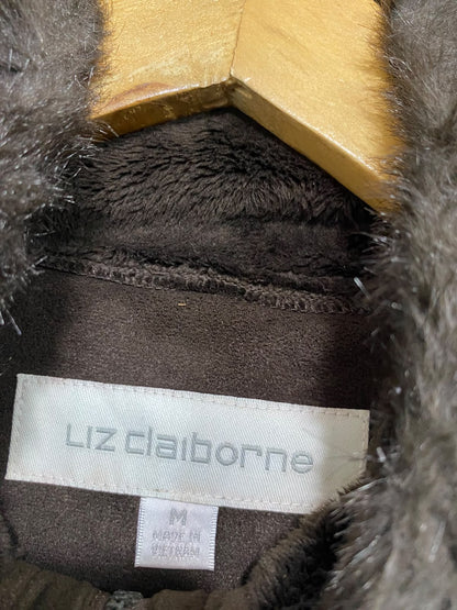 LIZ CLAIBORNE |M| BUST 20| A32| BROWN FAUX-SUEDE & FUR-TRIM TECHNICAL UTILITY JACKET