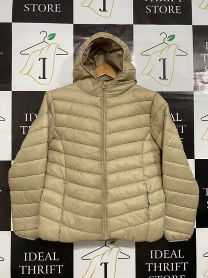 GEORGE |XL| BUST 20| A55| BEIGE QUILTED HOODED PUFFER TECHNICAL UTILITY JACKET