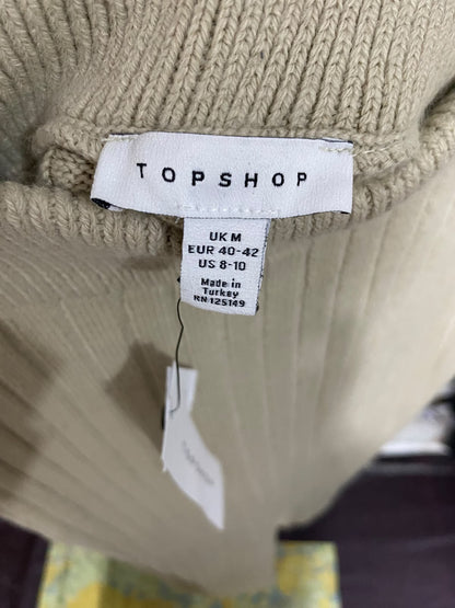 TOPSHOP |M| WAIST 30| A55| BEIGE RIBBED SLIT-HEM TECHNICAL UTILITY MIDI SKIRT