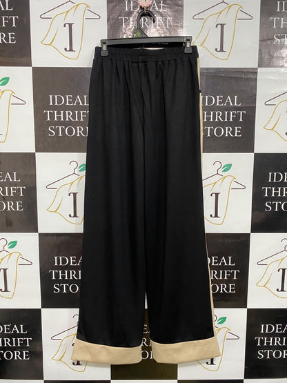 |L| WAIST 28| A55| BEIGE & BLACK COLORBLOCK DRAWSTRING-WAIST TECHNICAL UTILITY TROUSERS