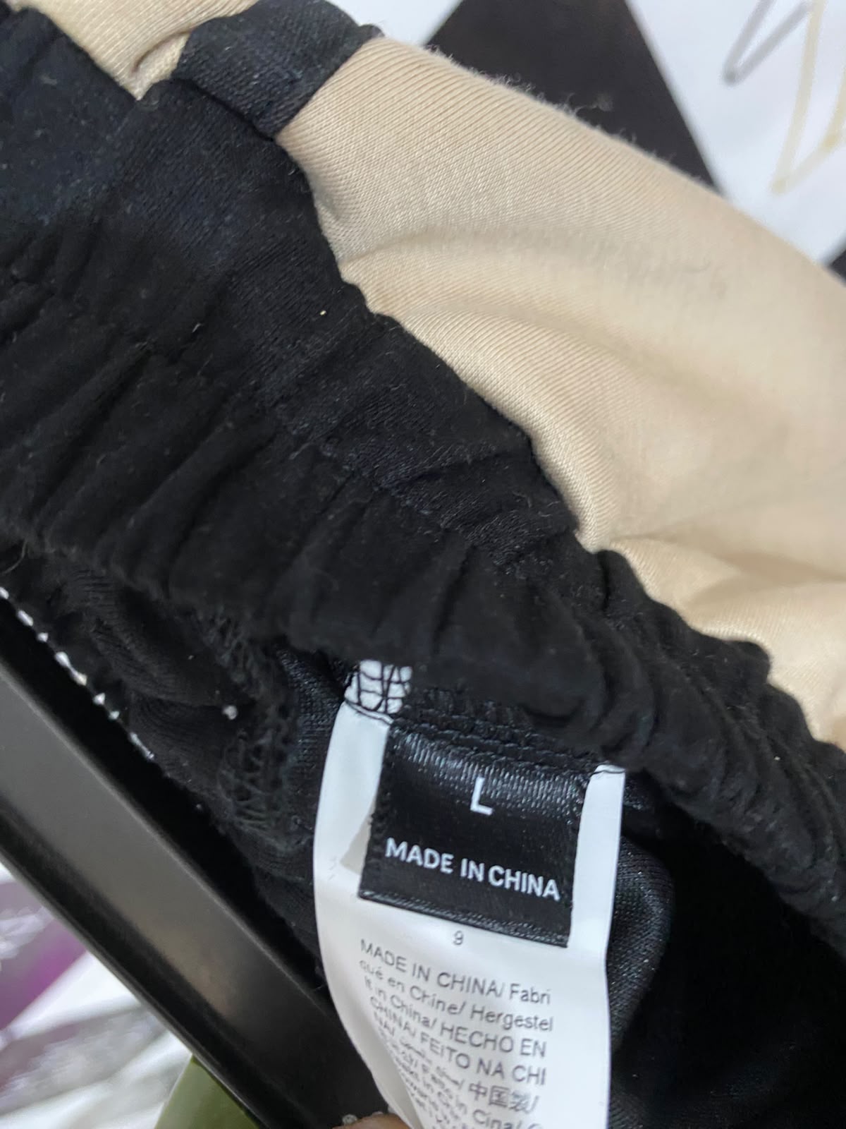 |L| WAIST 28| A55| BEIGE & BLACK COLORBLOCK DRAWSTRING-WAIST TECHNICAL UTILITY TROUSERS