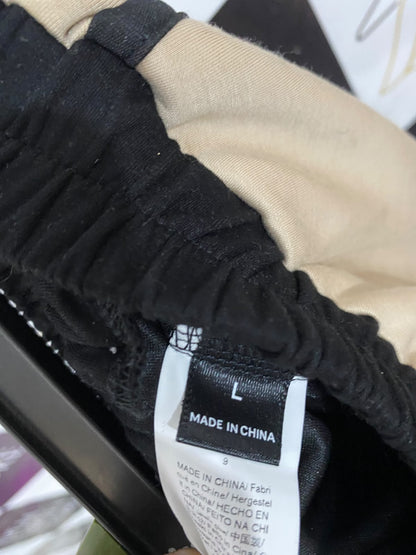 |L| WAIST 28| A55| BEIGE & BLACK COLORBLOCK DRAWSTRING-WAIST TECHNICAL UTILITY TROUSERS