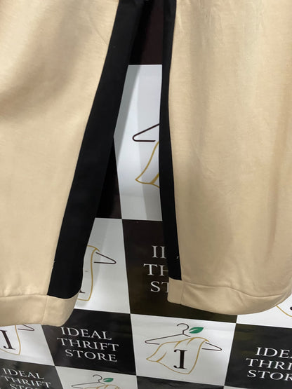 |L| WAIST 28| A55| BEIGE & BLACK COLORBLOCK DRAWSTRING-WAIST TECHNICAL UTILITY TROUSERS