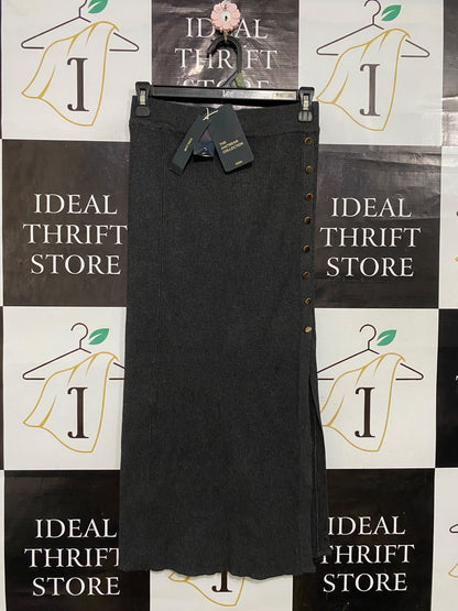 ZARA KNIT |M| WAIST 24| A55| CHARCOAL GREY RIBBED BUTTON-SLIT TECHNICAL UTILITY MIDI SKIRT