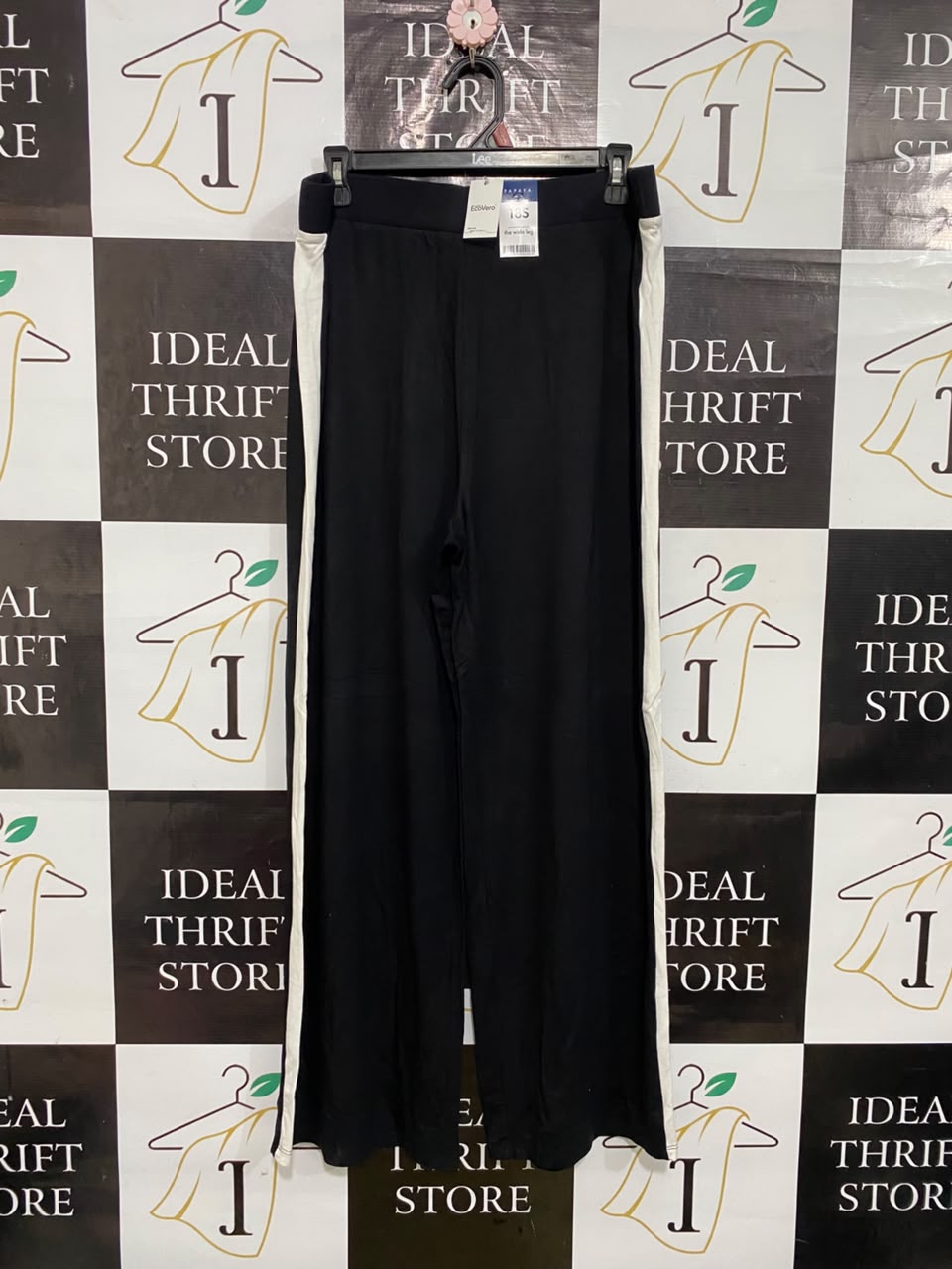 PAPAYA |XL| WAIST 36| A55| BLACK & WHITE SIDE-STRIPE WIDE-LEG TECHNICAL UTILITY TROUSERS