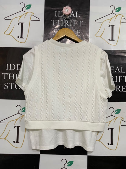 VALLEY GIRL |S| BUST 19| A55| WHITE CABLE-KNIT LAYERED-LOOK TECHNICAL UTILITY T-SHIRT & VEST COMBO