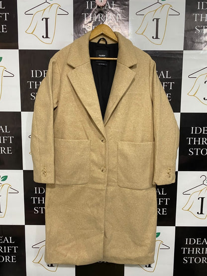 PULL & BEAR |S| BUST 22| A22| CAMEL WOOL-BLEND TECHNICAL UTILITY OVERCOAT