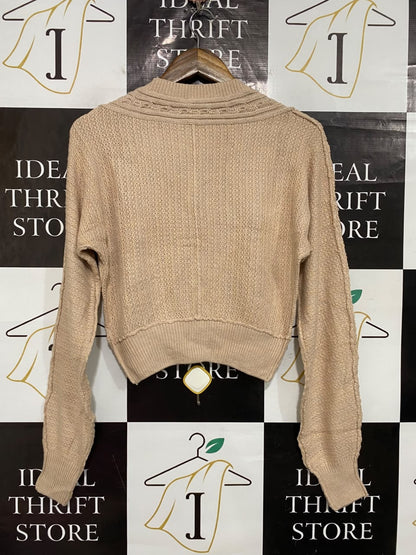 FREE PEOPLE |L| BUST 19| A55| BEIGE CABLE-KNIT CROPPED TECHNICAL UTILITY CARDIGAN